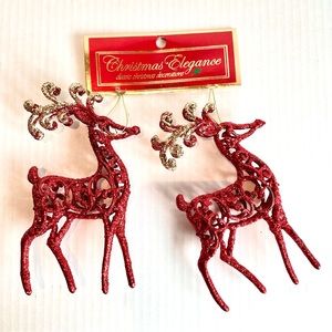 2 Christmas Red Reindeer Tree Ornaments Christmas Decoration - NWT Gift 🎁